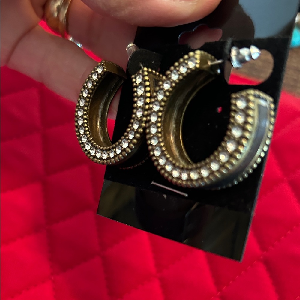 Silpada Gold and Silver Crystal Hoop Earrings - Picture 5 of 6